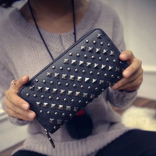 Luxury Rivet Wallet for Women, Female Purses, Designer Brand, Wallets for Women, 2024