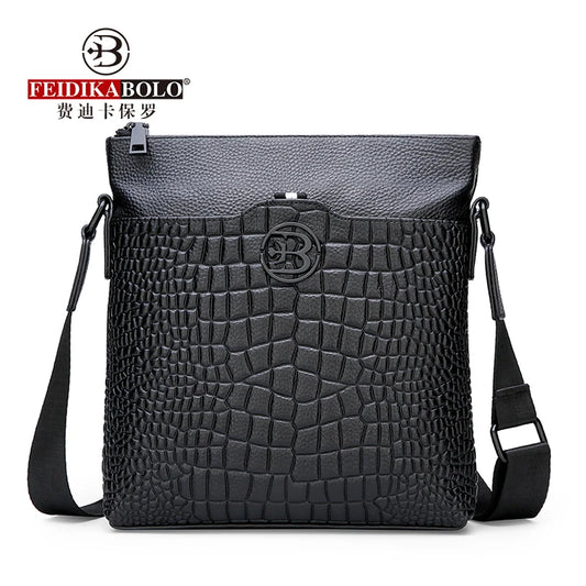Feidikabolo New First Layer Cowhide Man Bag Crocodile Pattern Men's Shoulder Bag Personality Casual Wild Shoulder Messenger Bag