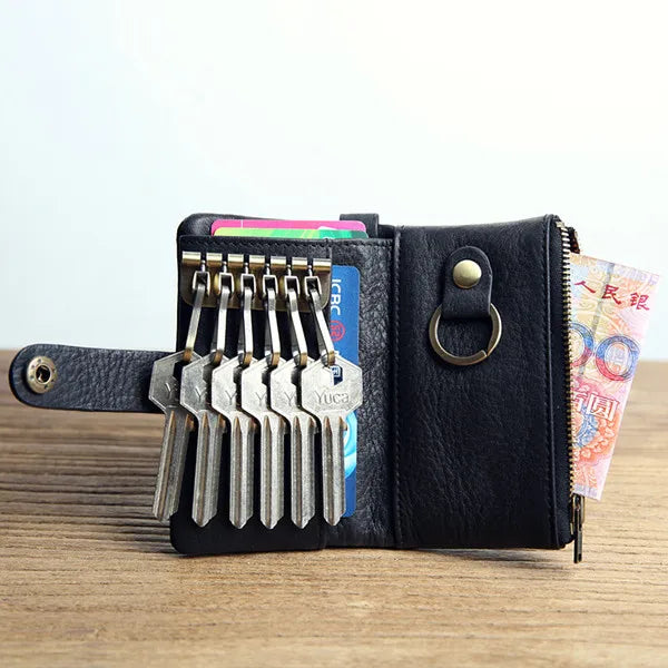 100% Genuine Leather Key Wallet Male Vintage Coin Purse Unisex Solid Key Men Key Holder Organizer Housekeeper Keys Bag
