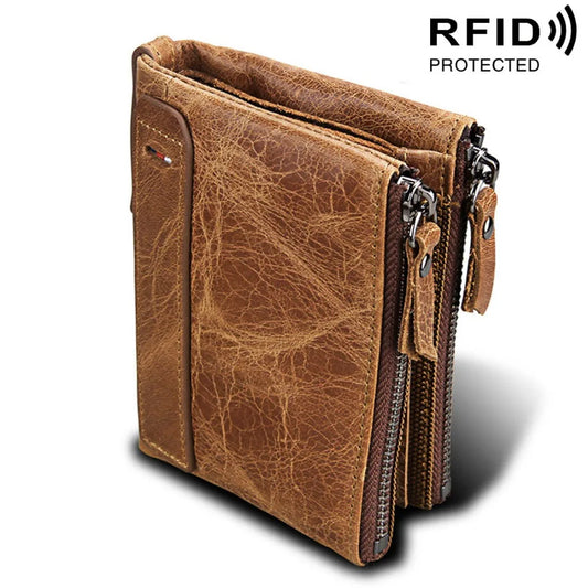 Genuine Cow Leather Men Wallets RFID Double Zipper Card Holder High Quality Male Wallets Purse Vintage Coin Holder Men Wallets