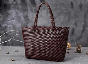 Women Leather Handbag Romantic Big Handmade Woven Totes Female Cowhide Big Holiday Bucket Bag Causal Beach Shoulder Handbags