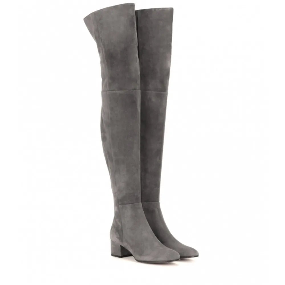 ASUMER black gray fashion women boots square heel cow suede ladies boots zipper square heel leather over the knee boots