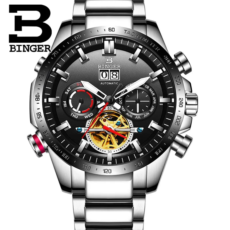 Switzerland Automatic Watch Men BINGER Mechanical Men Watches Sports Military Clock Relogio Masculino Waterproof Stainless Steel