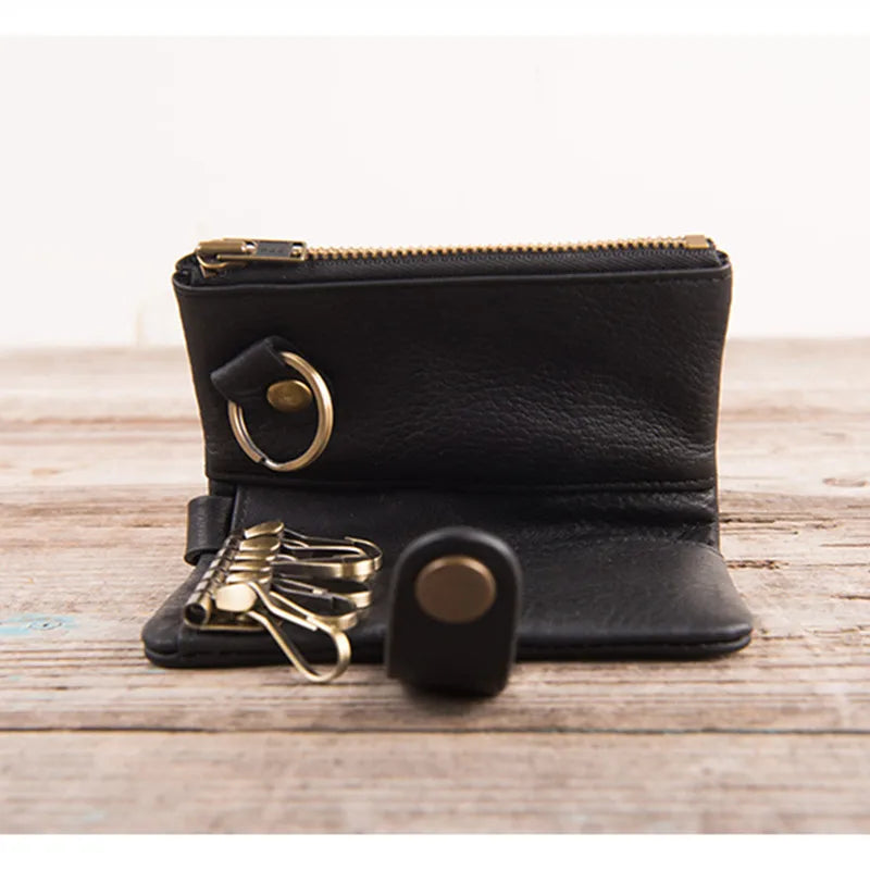100% Genuine Leather Key Wallet Male Vintage Coin Purse Unisex Solid Key Men Key Holder Organizer Housekeeper Keys Bag