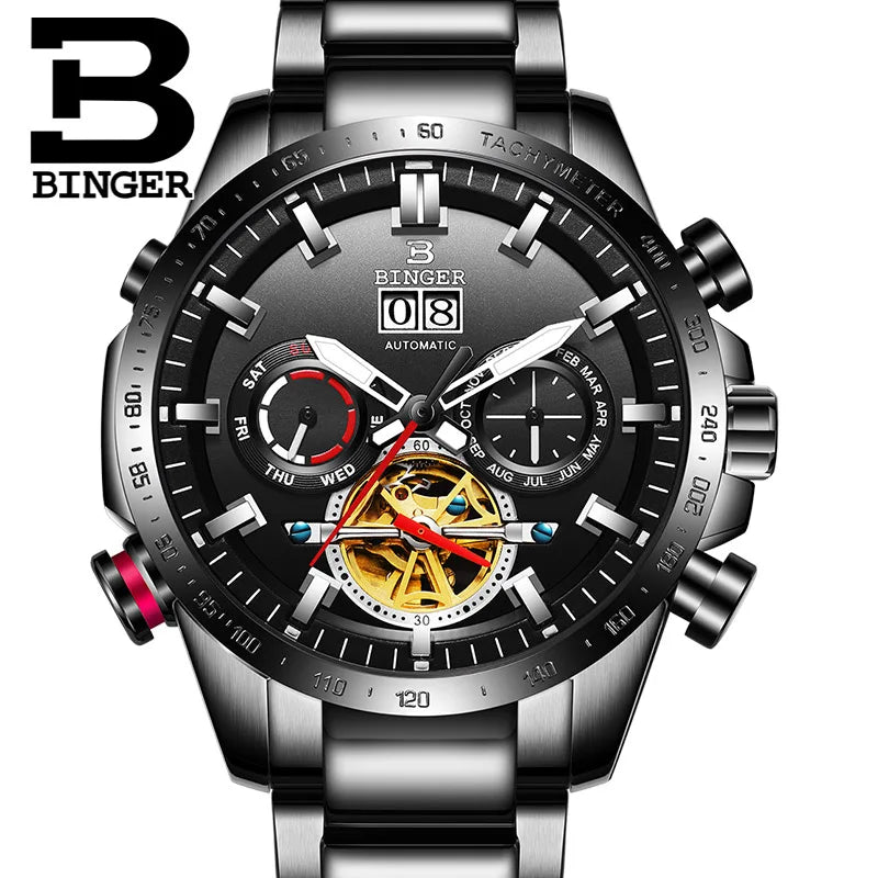 Switzerland Automatic Watch Men BINGER Mechanical Men Watches Sports Military Clock Relogio Masculino Waterproof Stainless Steel