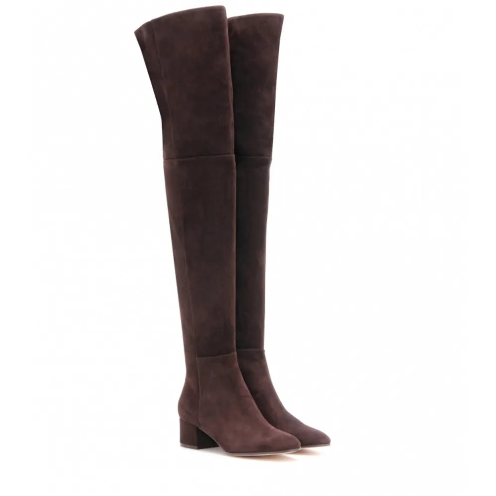 ASUMER black gray fashion women boots square heel cow suede ladies boots zipper square heel leather over the knee boots