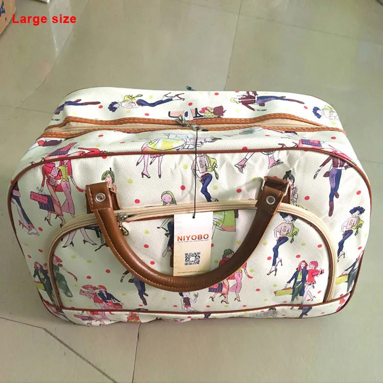 Women Travel Bags 2024 Fashion Pu Leather Large Capacity Waterproof Print Luggage Duffle Bag Casual Travel Bags PT1083