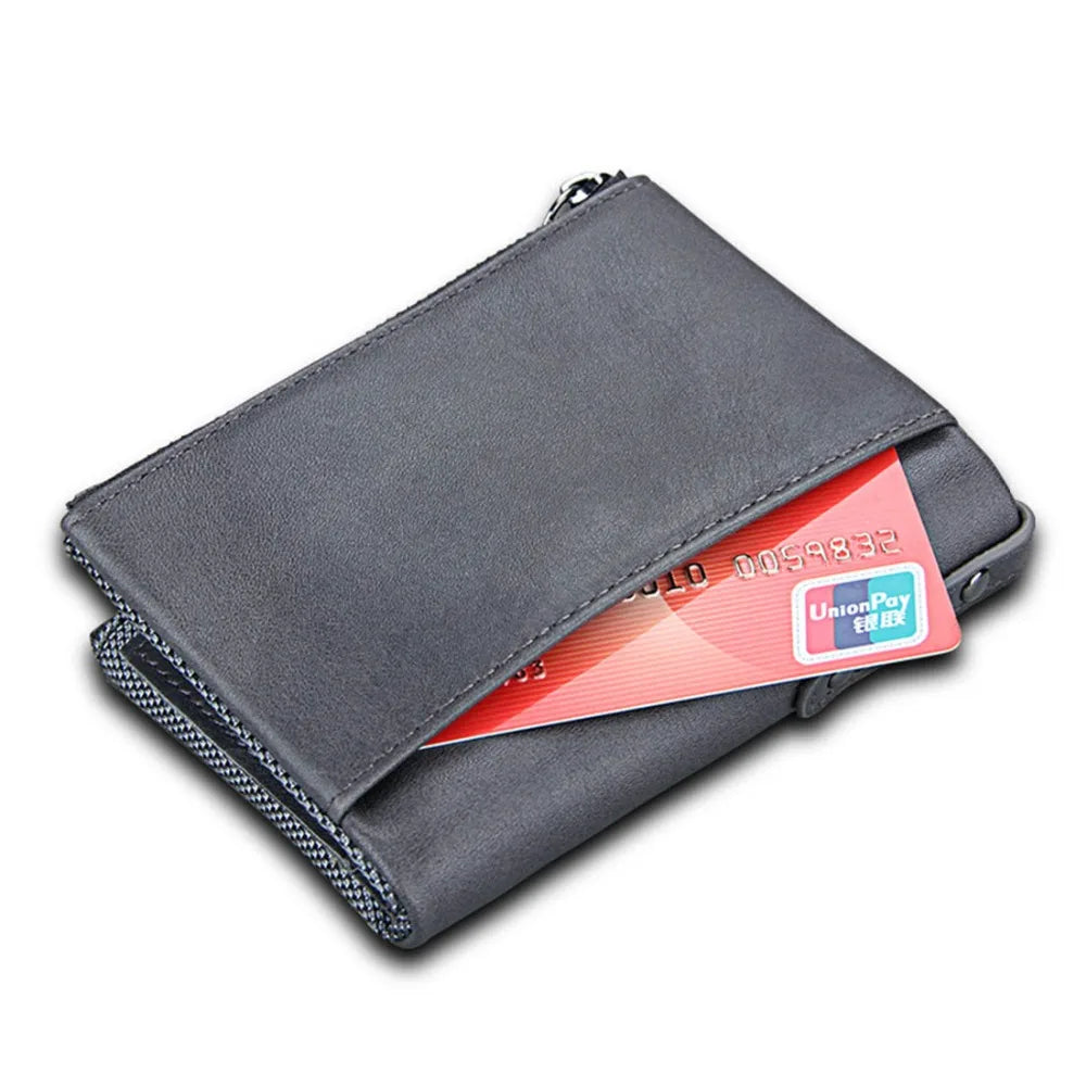 Genuine Cow Leather Men Wallets RFID Double Zipper Card Holder High Quality Male Wallets Purse Vintage Coin Holder Men Wallets