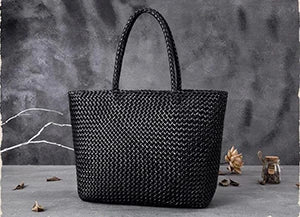 Women Leather Handbag Romantic Big Handmade Woven Totes Female Cowhide Big Holiday Bucket Bag Causal Beach Shoulder Handbags