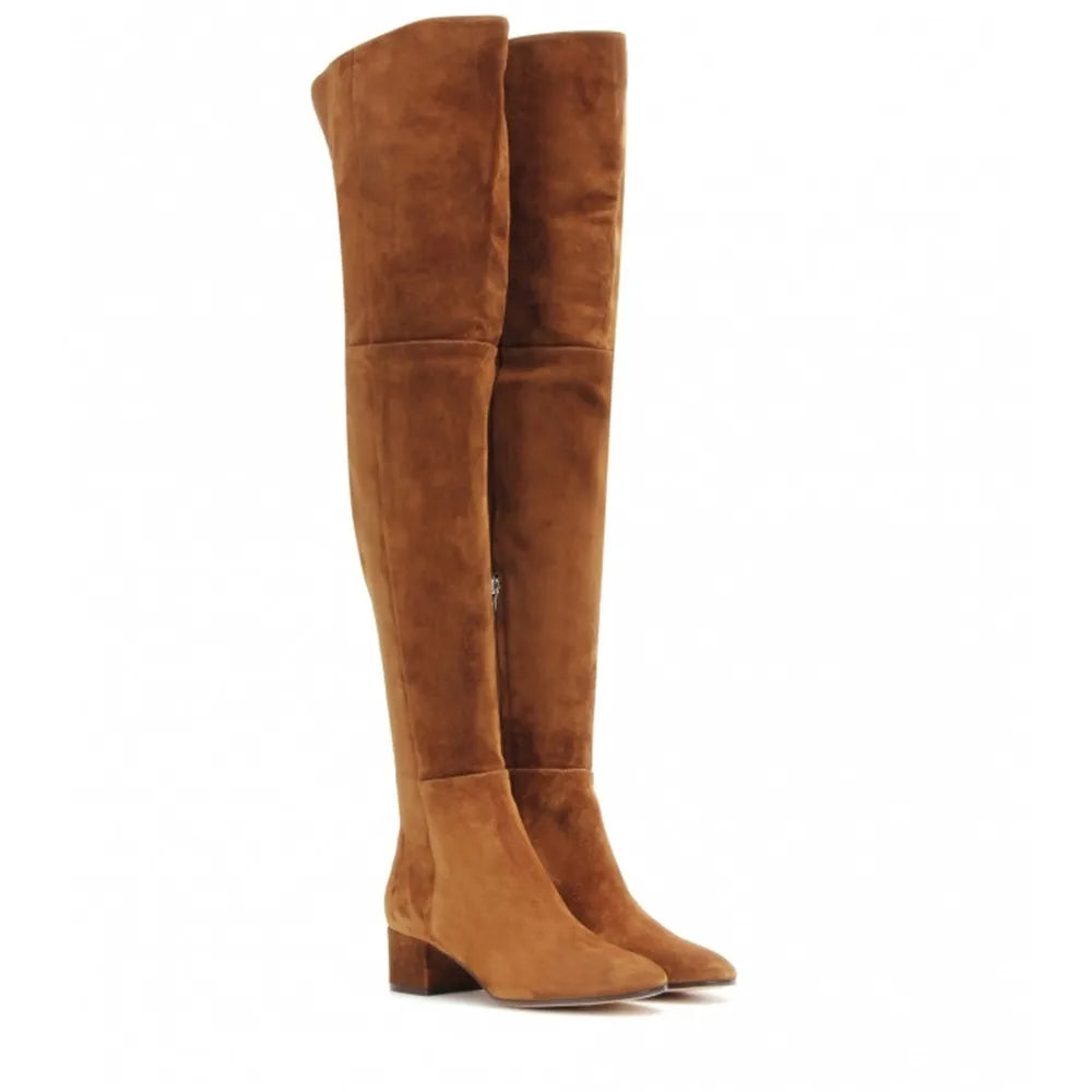 ASUMER black gray fashion women boots square heel cow suede ladies boots zipper square heel leather over the knee boots