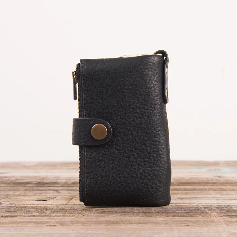 100% Genuine Leather Key Wallet Male Vintage Coin Purse Unisex Solid Key Men Key Holder Organizer Housekeeper Keys Bag