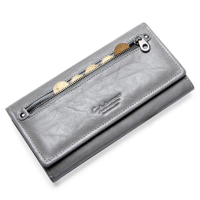 Contact'S Women Genuine Leather Wallets With Coin Pocket Long Wallets Zipper Wallets With Card Holders Femal Purse