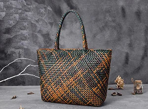 Women Leather Handbag Romantic Big Handmade Woven Totes Female Cowhide Big Holiday Bucket Bag Causal Beach Shoulder Handbags