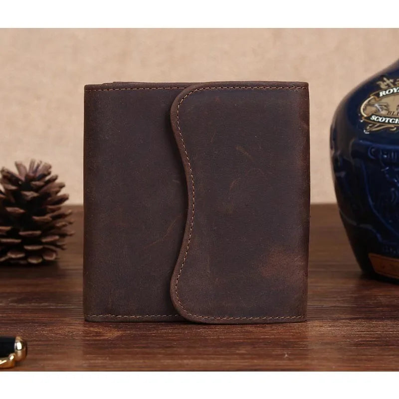 Vintage Crazy horse Genuine Leather Men Wallet Men Purse Leather Wallet male Purse short style Clutch Bag Coin bag Money Clips