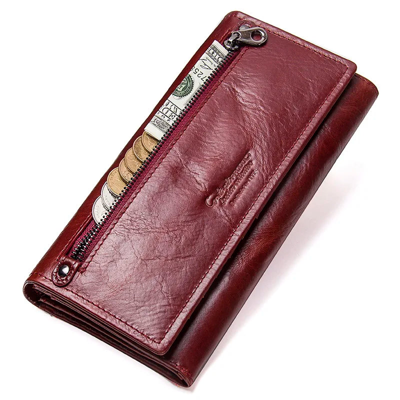 Contact'S Women Genuine Leather Wallets With Coin Pocket Long Wallets Zipper Wallets With Card Holders Femal Purse