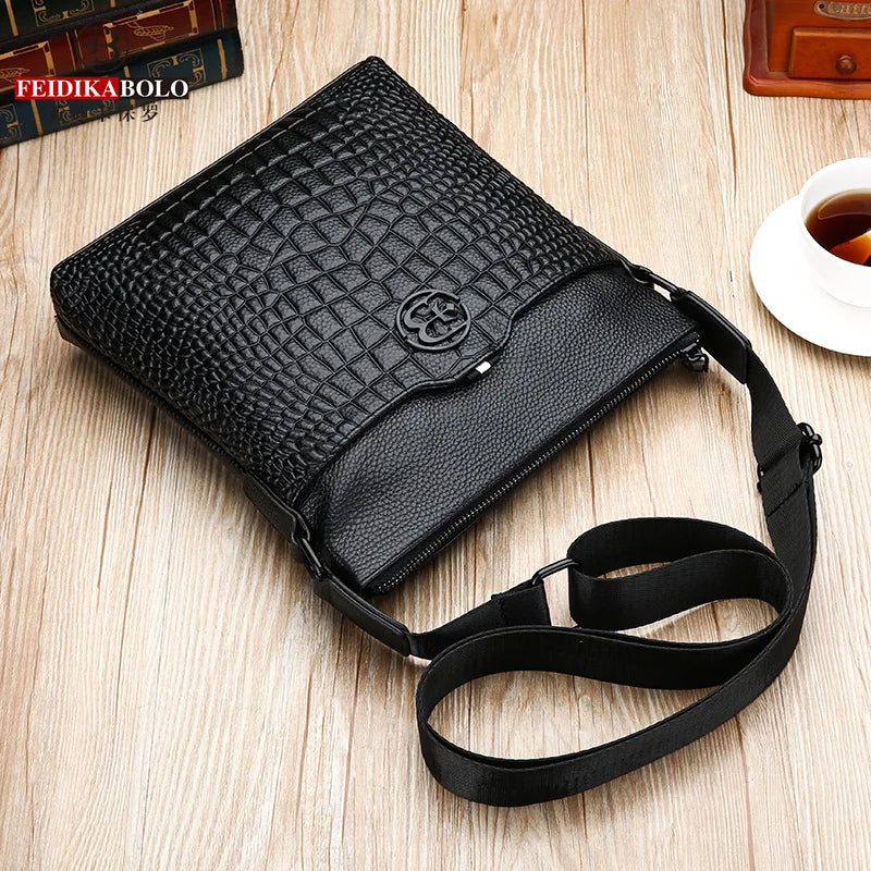 Feidikabolo New First Layer Cowhide Man Bag Crocodile Pattern Men's Shoulder Bag Personality Casual Wild Shoulder Messenger Bag