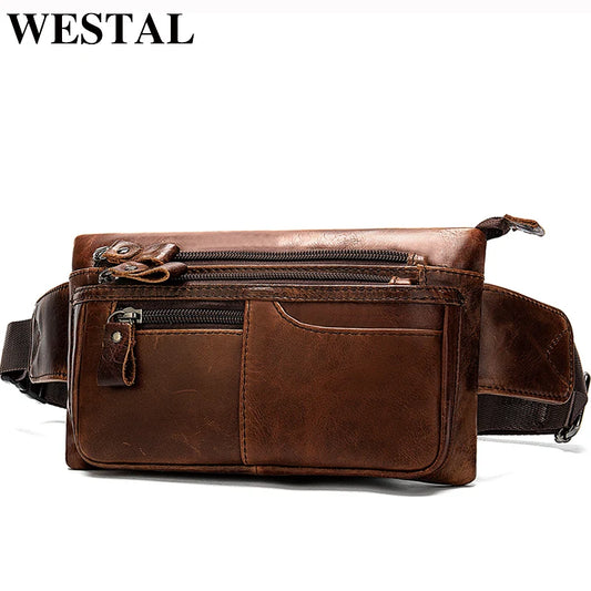 WESTAL Men's Waist Bags Genuine Leather Men's Belt Bag Fanny Pack Male Waist Pack Money Belt Hip Bag Man Belts Pouch Bags 8953