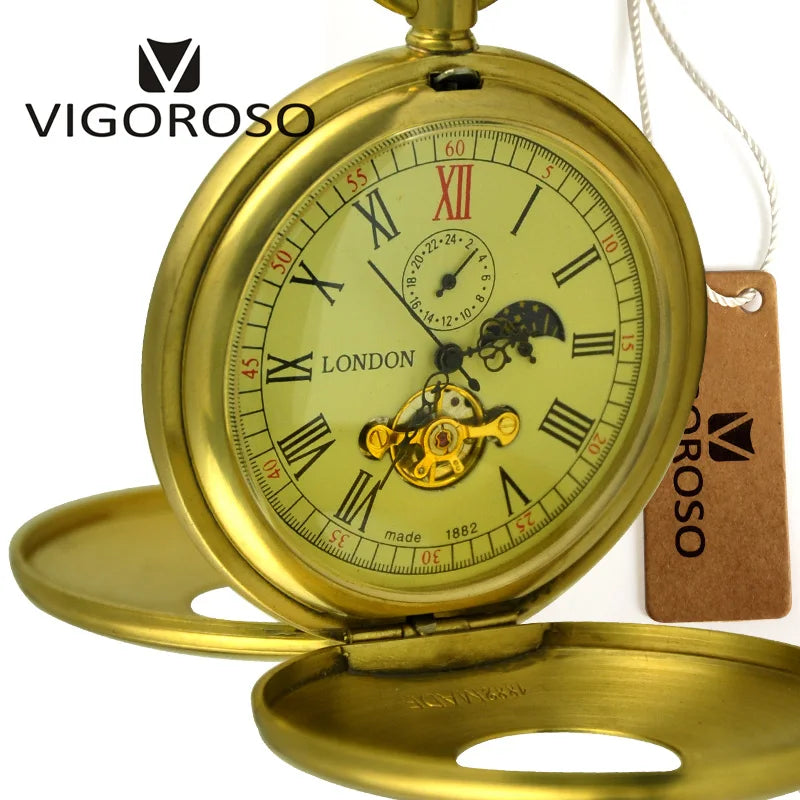 Imperial Pocket Watch Pure Copper Antique 1882 Vintage Mechanical Hand wind 12/24 Hour Moon phase Tourbillion Collectible