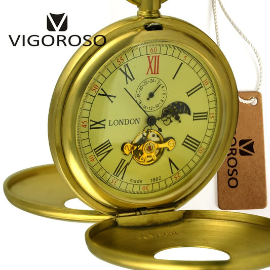 Imperial Pocket Watch Pure Copper Antique 1882 Vintage Mechanical Hand wind 12/24 Hour Moon phase Tourbillion Collectible