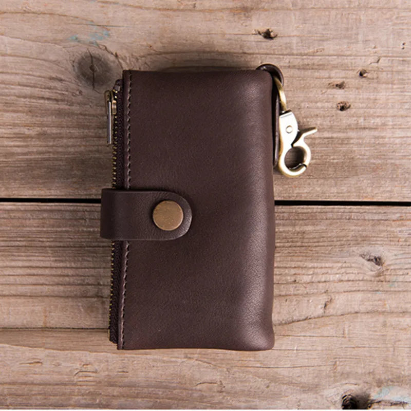 100% Genuine Leather Key Wallet Male Vintage Coin Purse Unisex Solid Key Men Key Holder Organizer Housekeeper Keys Bag