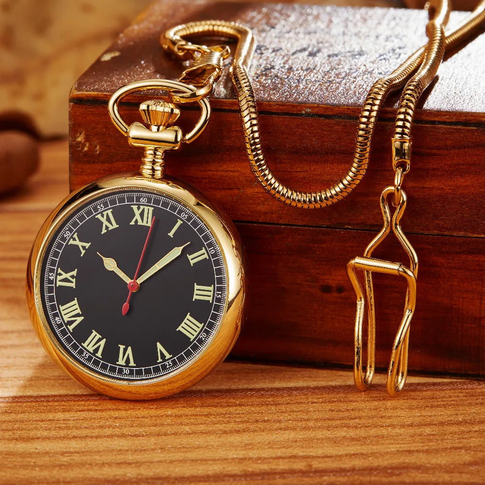 100% Hand-wind Luxury Mechanical Pocket Watch Luminous Skeleton Golden Men Women Fob Chain Clock Antique Pocket Watch Collection
