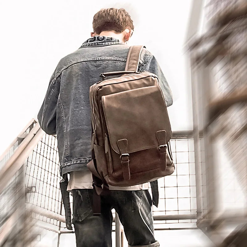 New Luxury School Backpack Waterproof Leather Backpack For Laptop Men Travel Teenage Student Backpack Bag Male Bagpack Mochila
