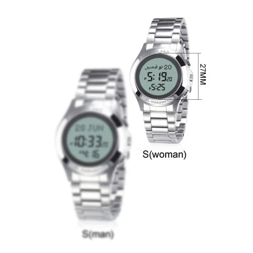 Azan Watch in Arabic English for Muslim Lover with Prayer Alarm Fajr Time Qibla Islamic Gift Man and Woman Size Ramadan Gift
