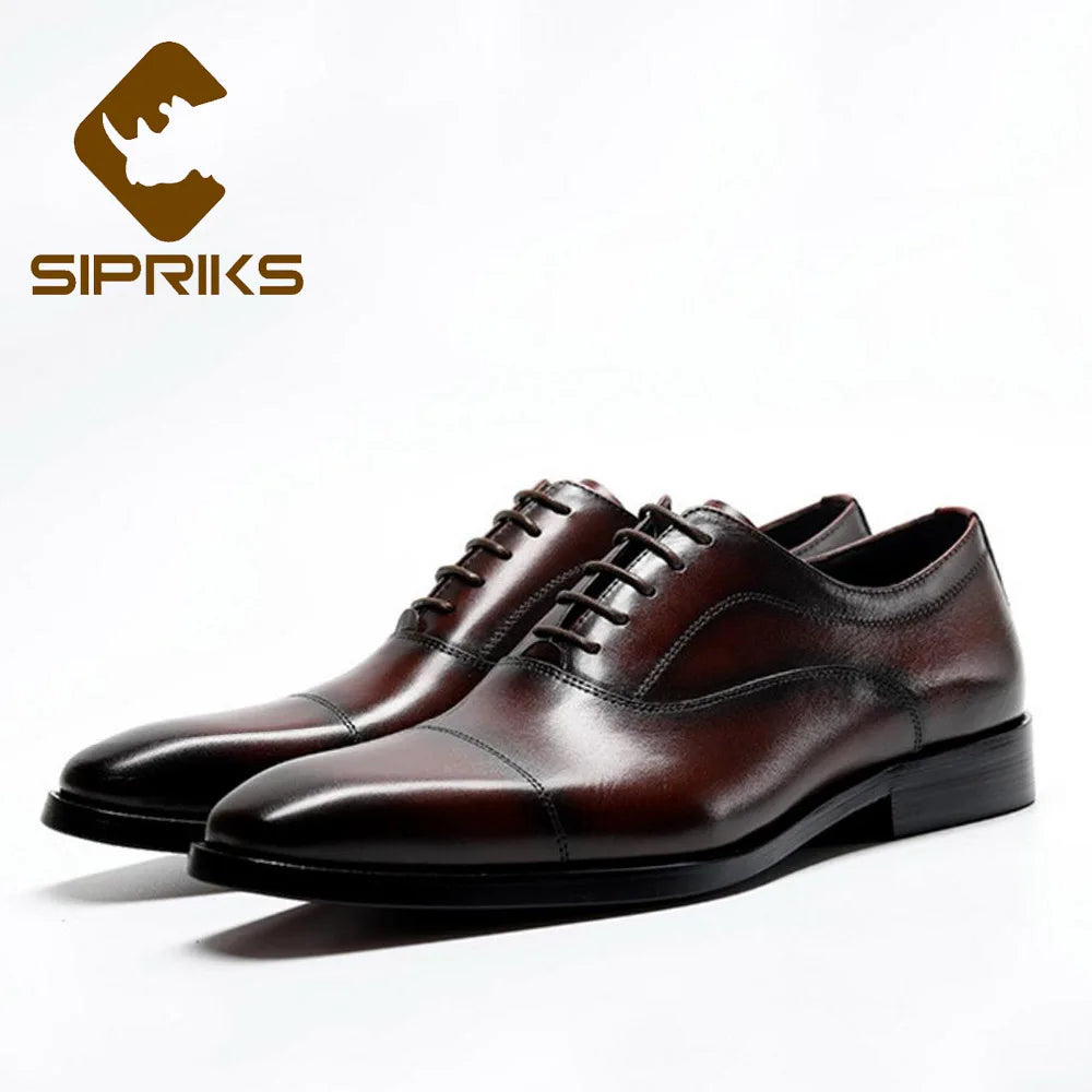 Sipriks Luxury Boy Wedding Shoes Men‘s Dress Leather Church Shoes Wine Red Burgundy Oxfords Social Gents Suit Casual Business