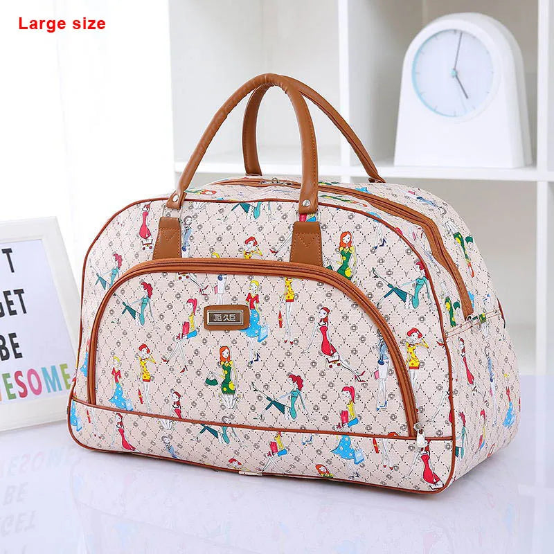 Women Travel Bags 2024 Fashion Pu Leather Large Capacity Waterproof Print Luggage Duffle Bag Casual Travel Bags PT1083