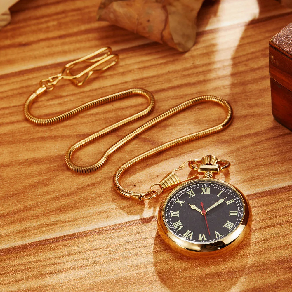 100% Hand-wind Luxury Mechanical Pocket Watch Luminous Skeleton Golden Men Women Fob Chain Clock Antique Pocket Watch Collection