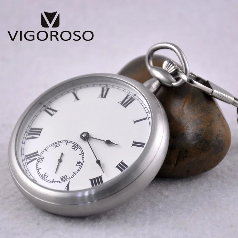 VIGOROSO Water Resistance Full Steel Imperial Pocket Watch Mechanical Wind up Vintage Antique Clock Honed Stainless Original Box