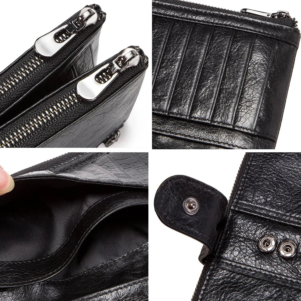 CONTACT'S genuine leather men long wallet lady purse card holder clutch with coin pocket zipper money bag for phone male wallets