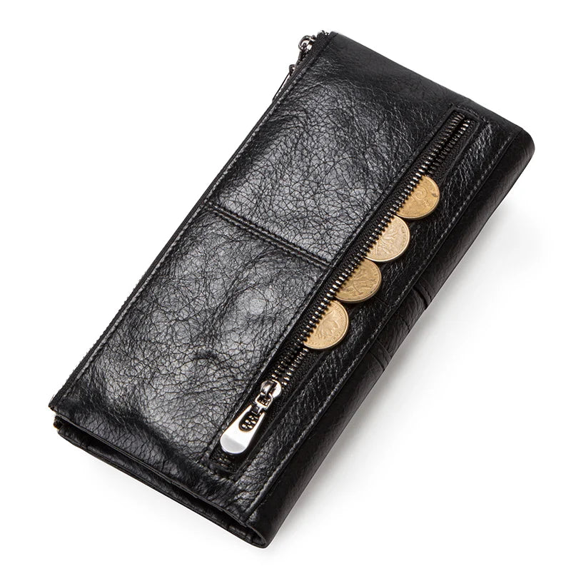 CONTACT'S genuine leather men long wallet lady purse card holder clutch with coin pocket zipper money bag for phone male wallets