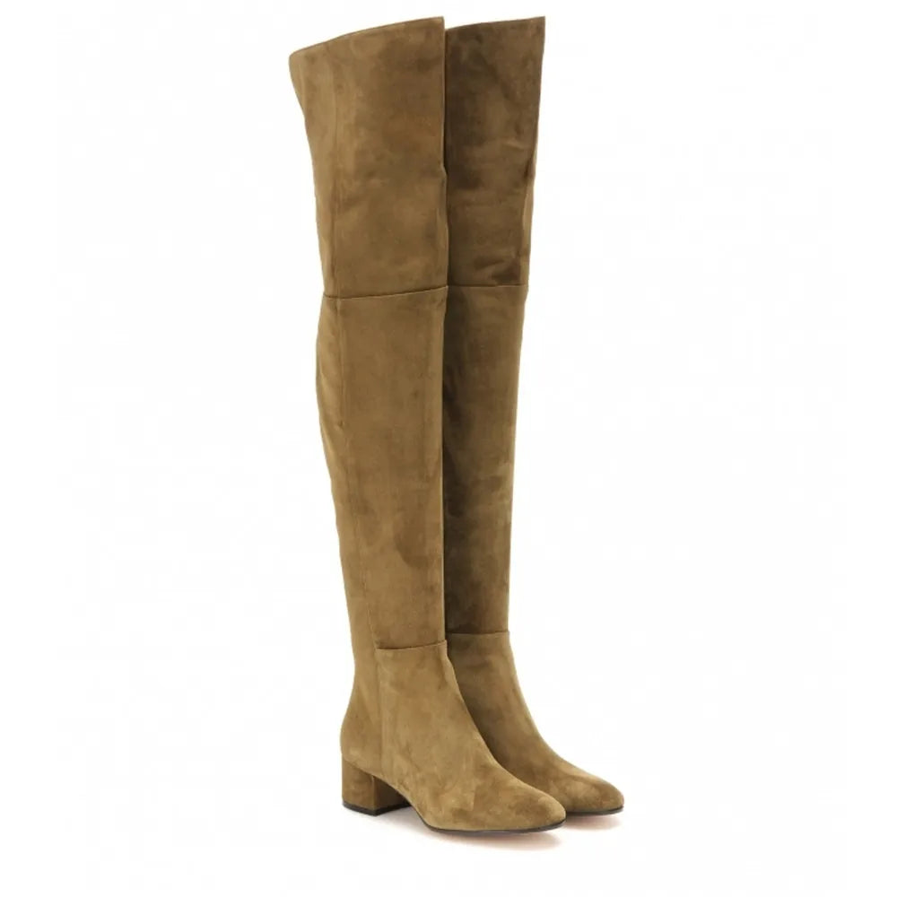 ASUMER black gray fashion women boots square heel cow suede ladies boots zipper square heel leather over the knee boots