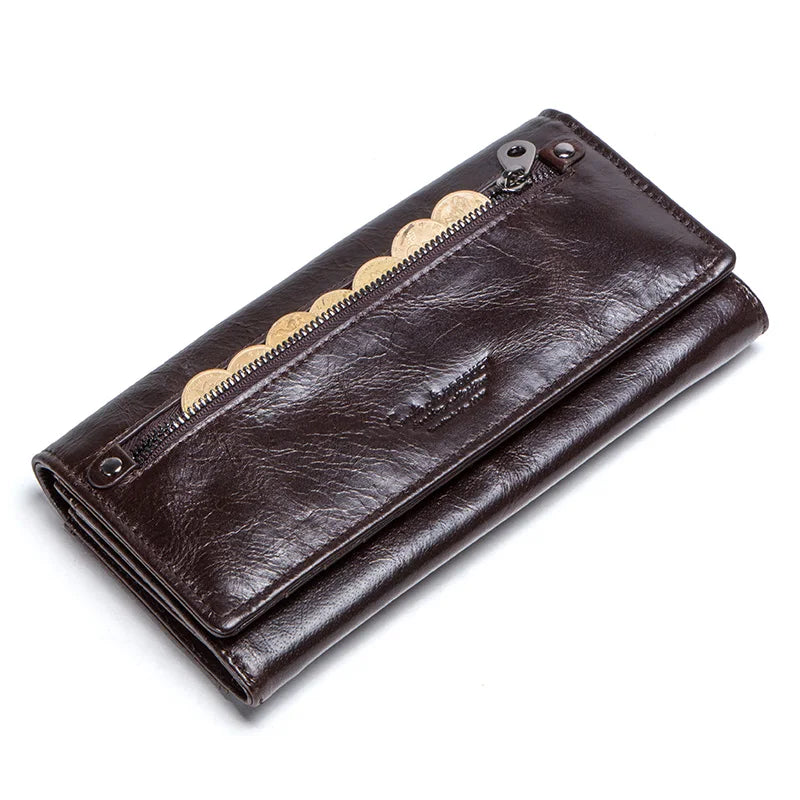 Contact'S Women Genuine Leather Wallets With Coin Pocket Long Wallets Zipper Wallets With Card Holders Femal Purse