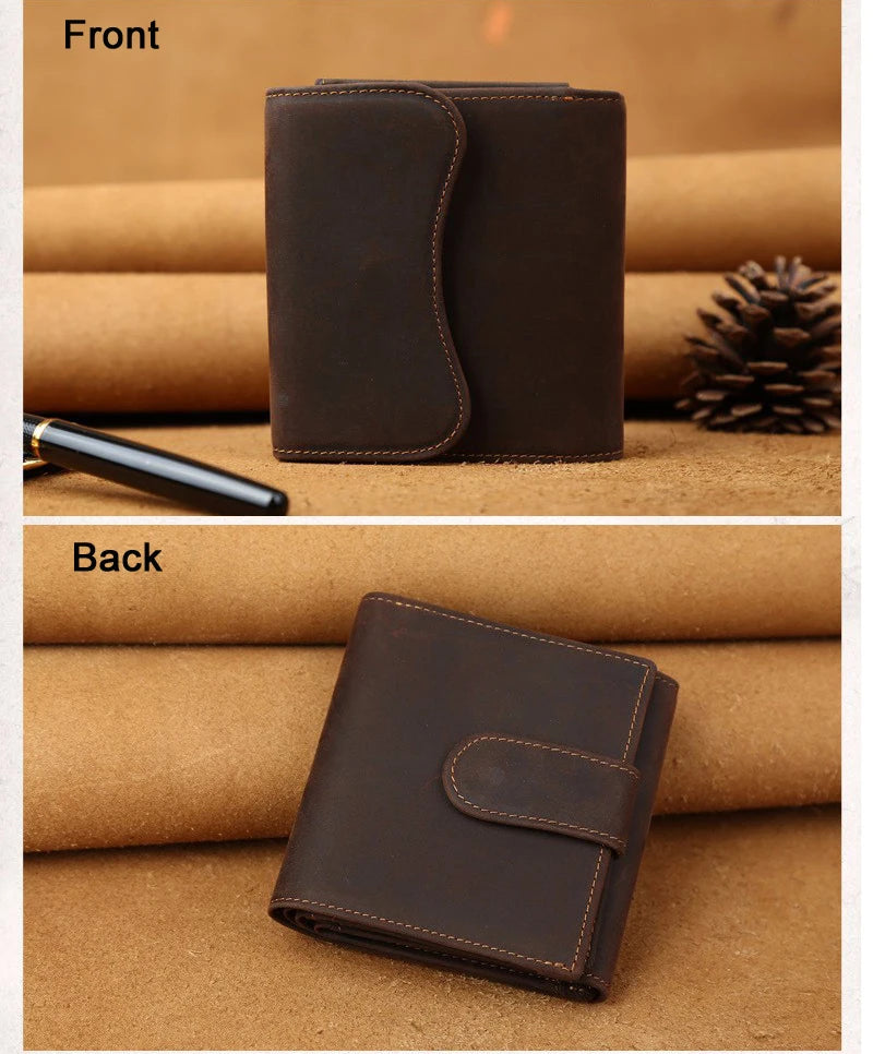 Vintage Crazy horse Genuine Leather Men Wallet Men Purse Leather Wallet male Purse short style Clutch Bag Coin bag Money Clips