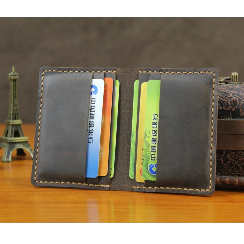Luxury Handmade Crazy horse Genuine Leather Men card holder slim Leather Card wallet Business card holder Women name Card Sleeve