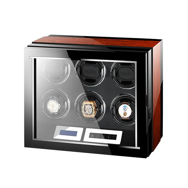 Luxury Mechanical Watch Winder Boxes Wood Smart Watches Box 6 Slots LED Display