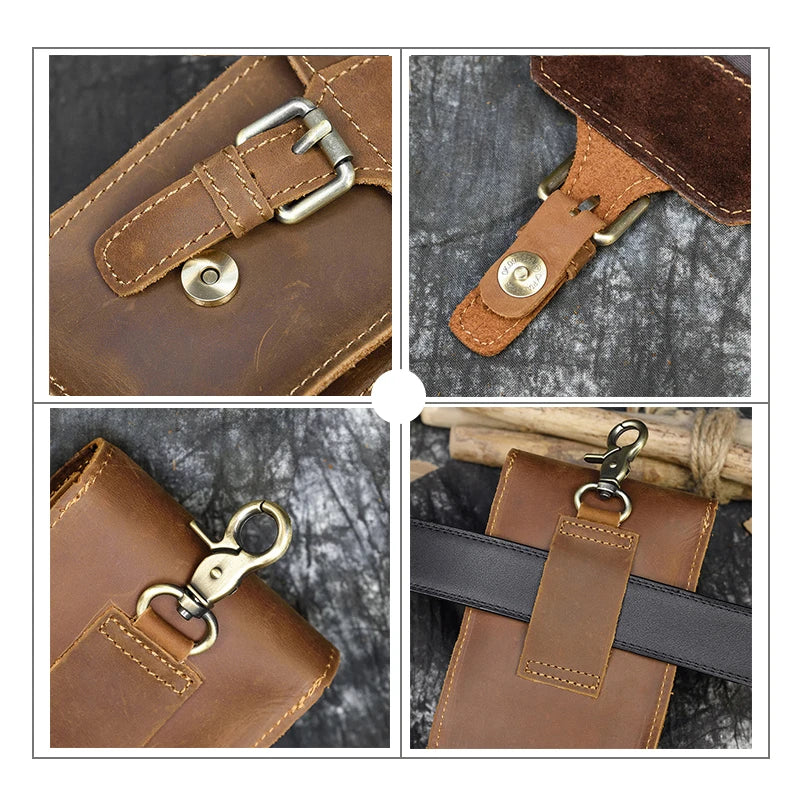 Luufan Leather Wait Bag For Men Travel Boy Belt Bag Vintage Brown Natural First Layer Cowhide Phone Waist Pack 2020