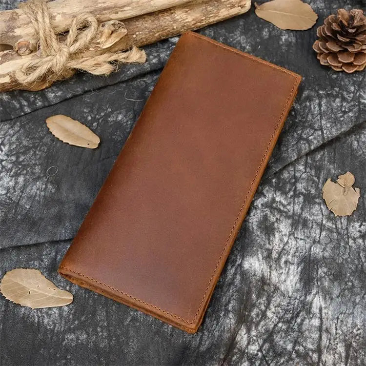 Luufan High Quality Genuine Leather Long Wallet Bifold Men Purse With Photo Coin Business Card Slot Leather Male Wallet Brown