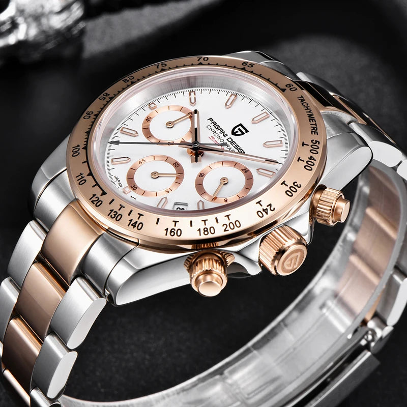 PAGANI DESIGN New Men's Watches Quartz Wristwatch Rose Gold Luxury Watch For Men Chronograph 100M Waterproof  VK63 Movt Clock