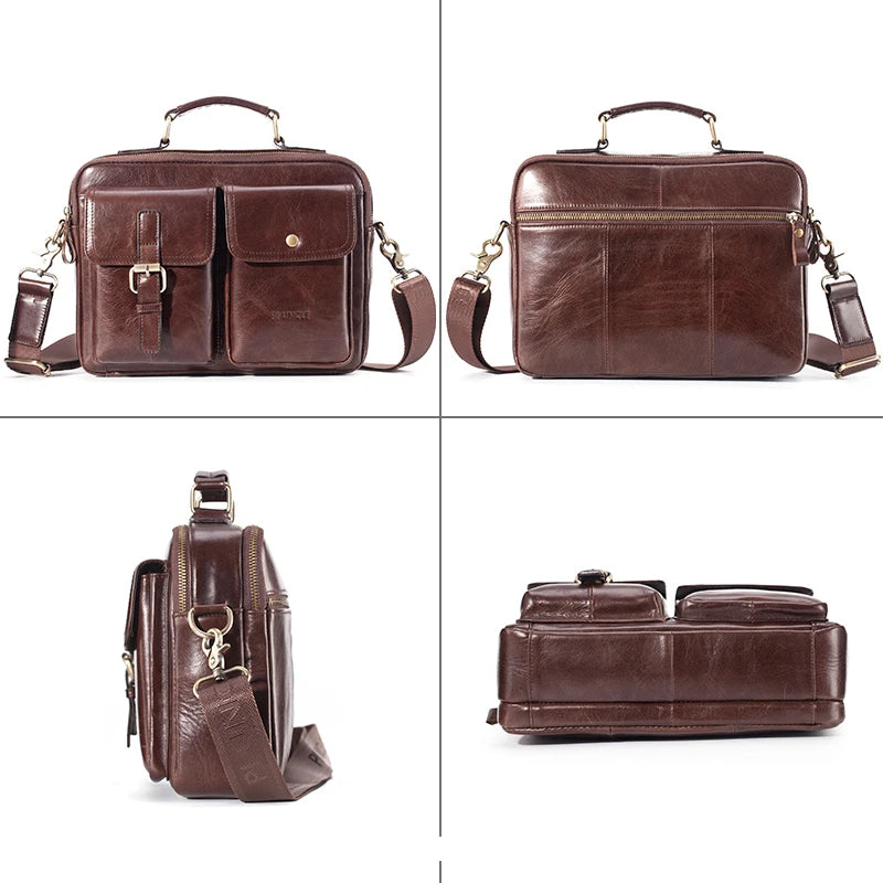 Men's Genuine Leather Shoulder Bag Fashion Male Real Cowhide Messenger Crossbody Bag Men Business Travel Handbag Boy Phone Bag