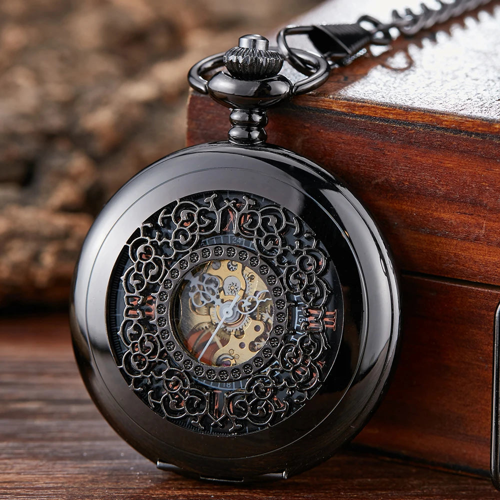 Luminous Hand Winding Mechanical Pocket Watch Pendant Bronze Classical Vintage Hollow Cover Analog for Men Watches Clock Gift
