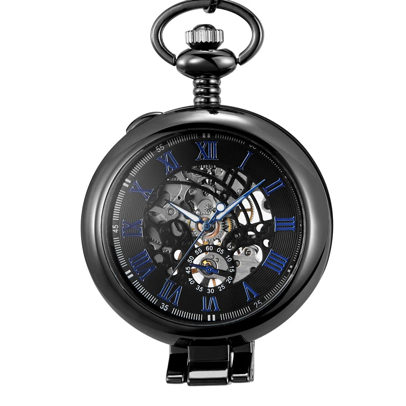 Gorben Transparent Cover Mechanical Pocket Watch Men Fashion Retro Casual Skeleton Dial Silver Hand Wind Male Fob Chain Watches
