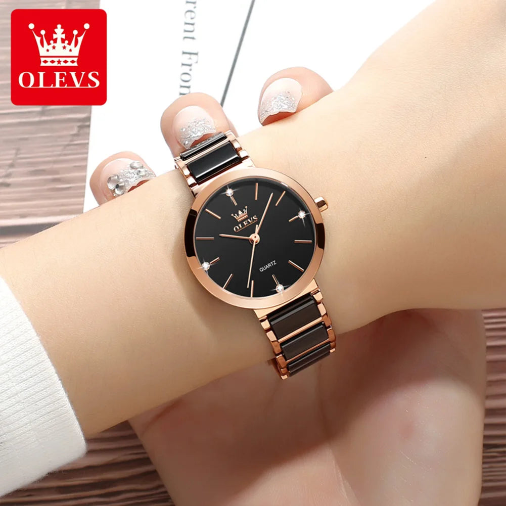 OLEVS Brand 5877 Japan Movement Fashionable Business Watch Ladies Waterproof Ceramic Women's Watches Quartz Wrist Watch