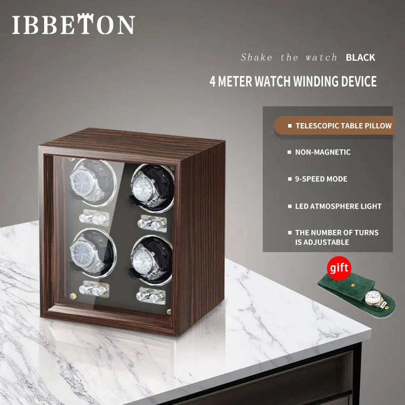 IBBETON Brand Luxury Wood Watch Winder High-End Leather Automatic Watches Box with Mabuchi Motor Watch Cabinet Clock Storage Box