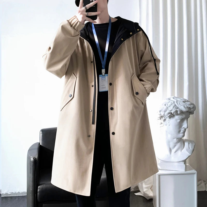 2024 spring Long style coat men's High quality casual trench coat , casual hoooded jackets men,Men's Clothing  Windbreakers FY33