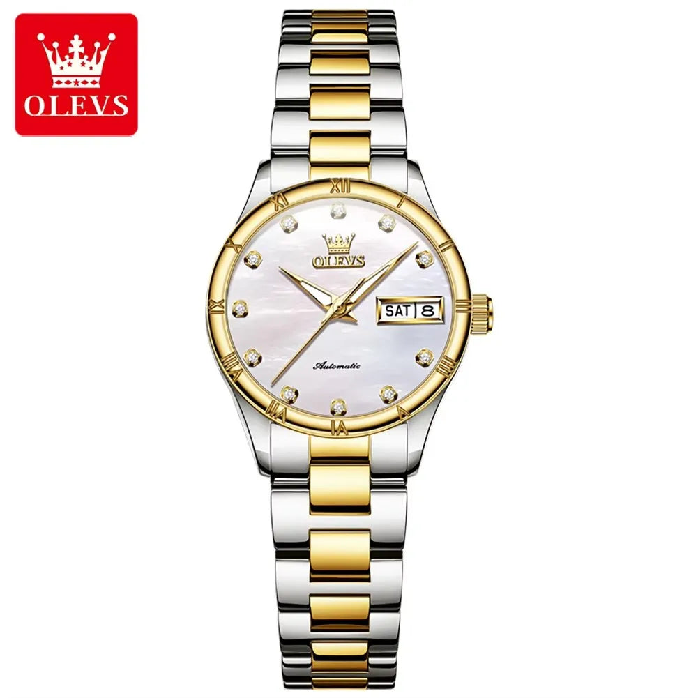OLEVS 7030 Luminous Hands Diamond Watch Date Display Complete Calendar Function Automatic Mechanical Women's Watches for Ladies
