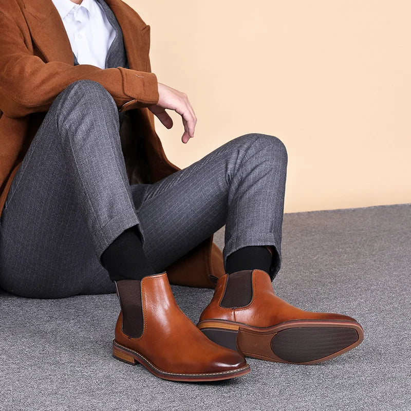 Brand Men's Chelsea Boots Genuine Cow Leather Handmade Boot Shoes Work Shoes For Formal Dress Wedding Business Party New