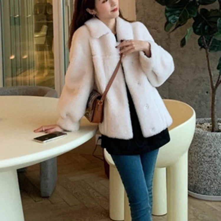 100% Wool Coat 2024 Autumn Winter Women Solid Lamb Fur Jacket Mujer One Fur Thick Warm Korean Sheep Shearing Short Manteau Femme
